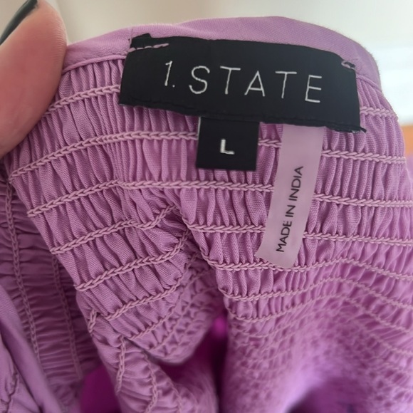 1.State Adorable Cotton Lilac Puff Sleeve Mini Dress with Smocked Bodice Size L - Picture 10 of 10